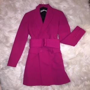 ZARA NWT BELTED BLAZER DRESS HOT PINK